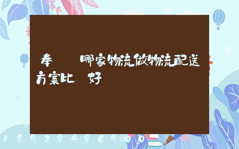 奉賢區哪家物流做物流配送方案比較好